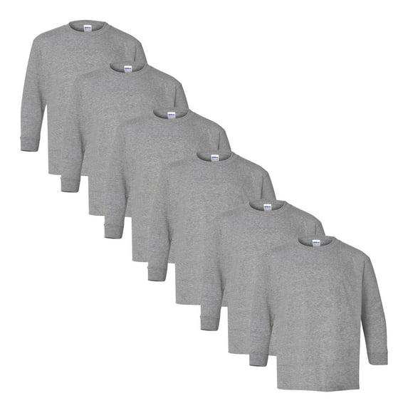 Gildan Heavy Cotton Youth Long Sleeve T-Shirt - Soft & Durable Comfort, Ideal for Arts and Crafts, Sizes: XL, Pack of 6