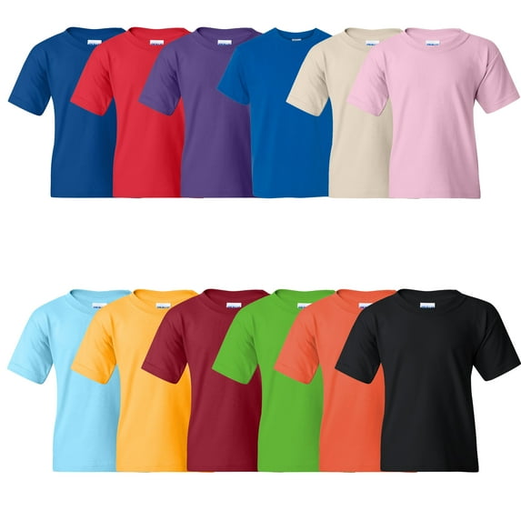 Gildan- Heavy Cotton Youth Short Sleeve T-Shirt | 5.3 oz, Classic Width Youth T, Rib Collar Kids T-Shirt, Assorted Color Kids Tees, Mixed Color Bulk- 12 Pack Tees | Size X-Large
