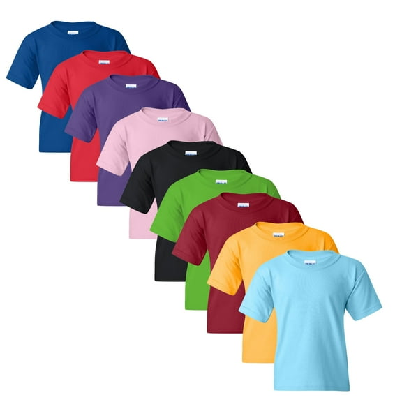 Gildan Heavy Cotton Youth T Shirt | Unisex Tee, Crew Neck T Shirt, Multi Color, Short Sleeve Tee | Pack 9, Size – Large