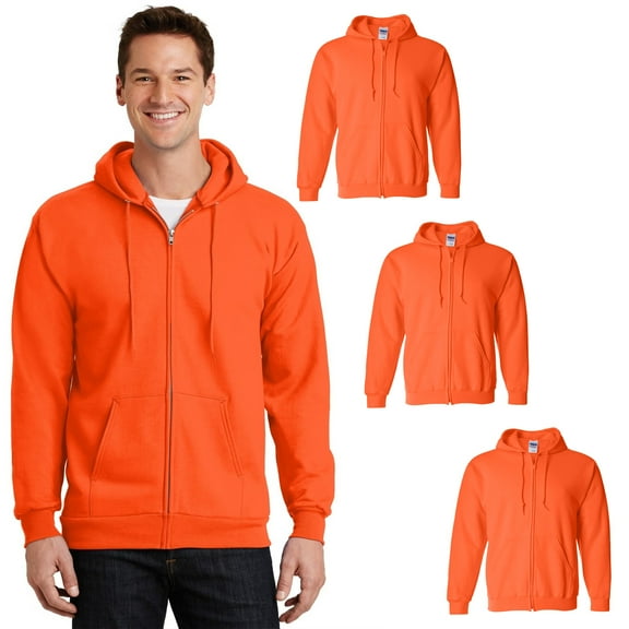 Gildan - Hi Vis Hooded Sweatshirt | Heavy Blend Full-Zip Adult Fleece Sweater, Classic fit 8 oz, Safety Workwear Pack-3, Size S