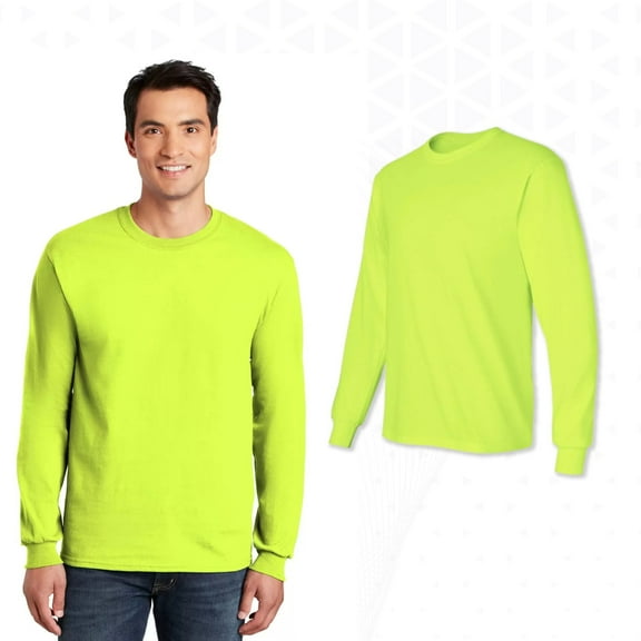 Gildan Hi-Vis Long Sleeve Safety Shirt, High Visibility Workwear, 50/50 Cotton/polyester in Green, S