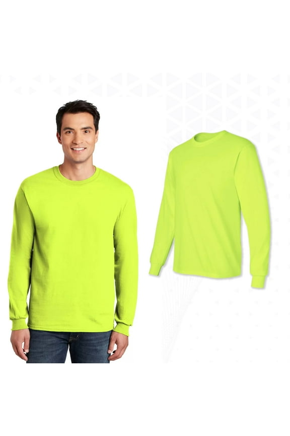 Hi-Vis Long Sleeve Safety Shirt, High Visibility Workwear, 50/50 Cotton/polyester in Green, XL