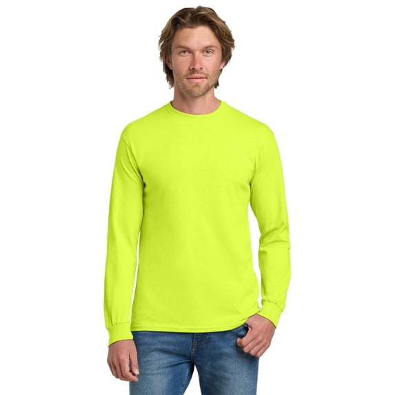Gildan Hi Vis Long Sleeve T-Shirt, Hi Visibility Safety Workwear for Men, Safety Green, M