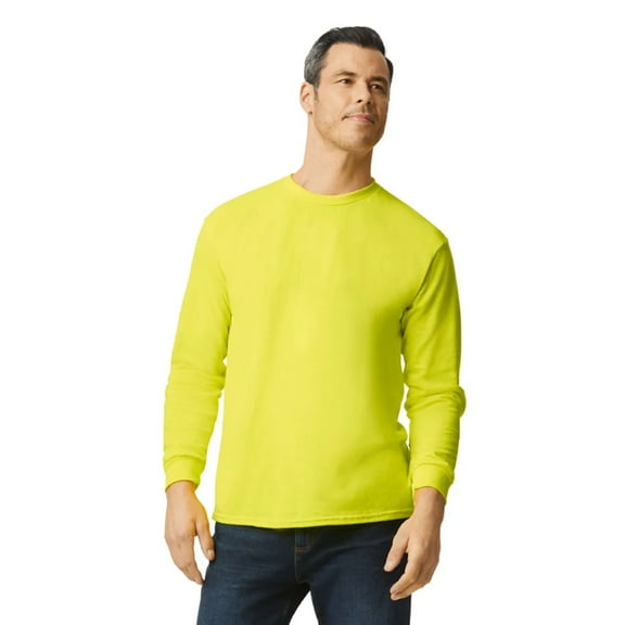 Gildan Hi-Vis Long Sleeve T-Shirt, Workwear Tee 5.3 oz, Safety Green Shirts Size-L