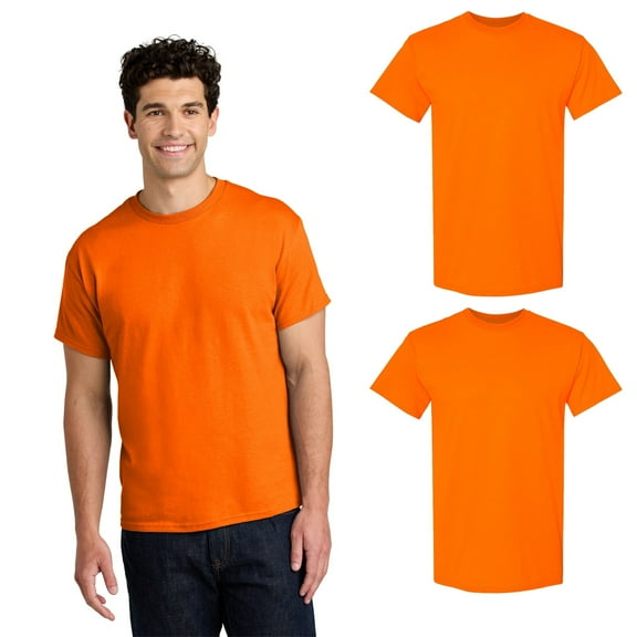 Gildan Hi Vis Men Short Sleeve T-Shirt 2-Pack, High Visibility Work Safety Orange Tee, L