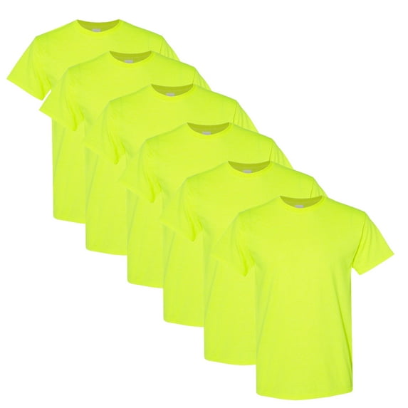 Gildan - Hi Vis Men’s Short Sleeve T Shirt with Safety Green 6 Pack Size – M | High Visibility Work Tee 50/50 Cotton/polyester
