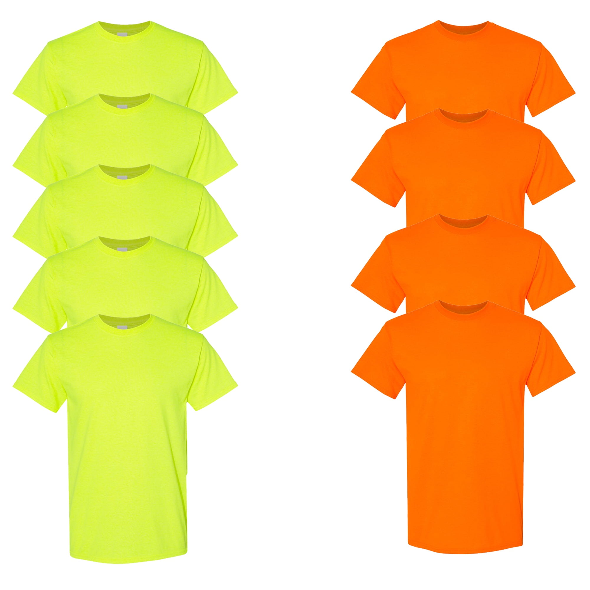 Gildan Hi Vis Safety Green and Orange T-Shirt, 9 Pack, Sizes S-5XL