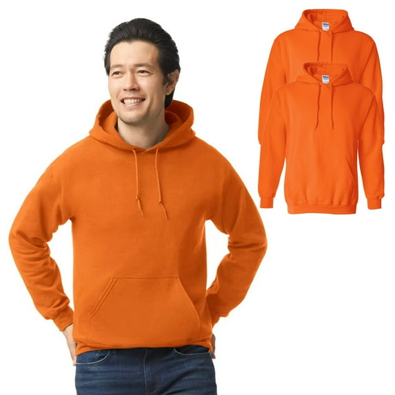 Gildan Hi Vis Safety Hoodie, High Visibility Pullover Crewneck Fleece Hooded Sweatshirt,8 oz.50/50 cotton/polyester in Safety Orange, Size- S
