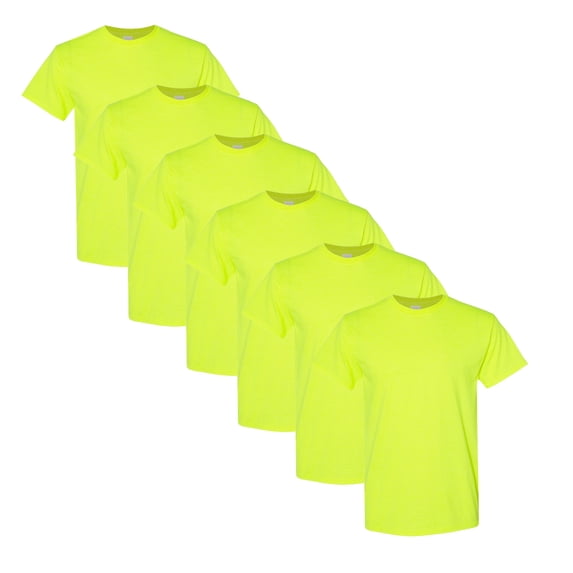 Gildan Hi Vis Safety Short Sleeve T-Shirt | 50 Cotton/ 50 Polyester Safety Shirts | Pack of 6, Mens High Visibility Work Shirt, Safety Green, Size 4XL