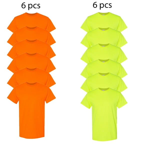 Crown Craze® High Visibility fire dept Safety Short Sleeve T-Shirts, 50/50 Cotton/Polyester Crewneck tees, (Pack Of 12, Size - L)