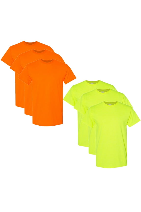 ® High Visibility fire dept Safety Short Sleeve T-Shirts, 50/50 Cotton/Polyester Crewneck tees, (Pack Of 6, Size - XL)