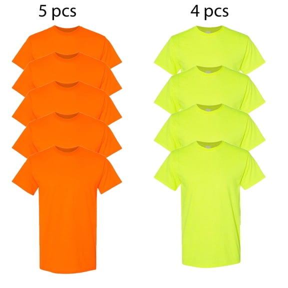 Crown Craze® High Visibility fire dept Safety Short Sleeve T-Shirts, 50/50 Cotton/Polyester Crewneck tees, (Pack Of 9, Size - L)