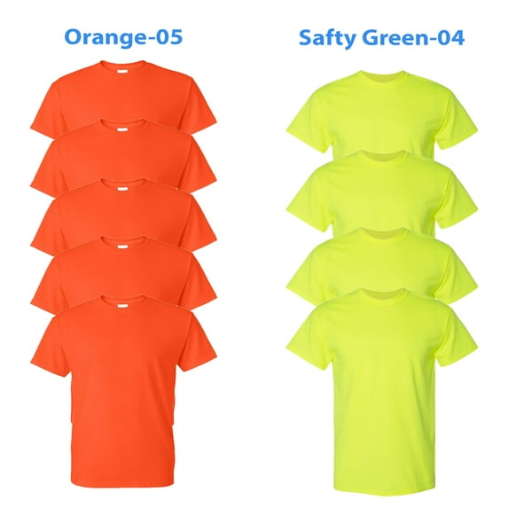 DryBlend High Visibility Safety Short Sleeve T-Shirts, 50/50 Cotton/Polyester Fire Dept Hi Vis Work tees, Color Safety Green and Orange, (Green and Orange 9 Pack, S)