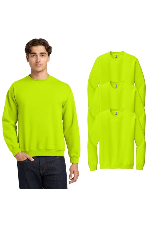 Hi Vis Safety Sweatshirt for Adult, Fleece Feel High Visibility Reflective Green Sweatshirt 50/50 Cotton/poly Safety Work Sweater, 3 Pack Size – 4XL