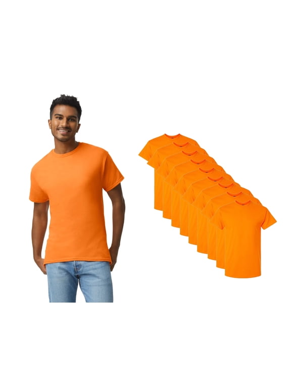 Hi-Vis Safety T-Shirt, Men's Ultra Cotton High Visibility Crewneck Shirt, Orange, 9 Pack, 4XL