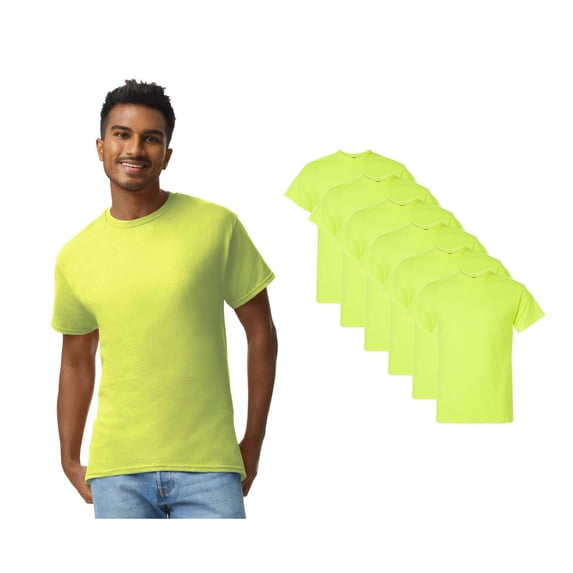 Gildan High Visibility Safety T-Shirt, Ultra Cotton Classic Fit Shirt for Men, Green, 6 Pack, XL