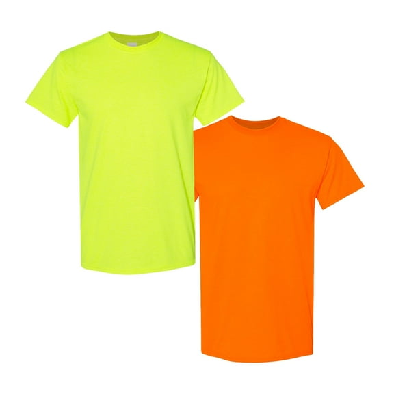 Gildan Hi Vis Safety T-Shirt, Short Sleeve Crewneck Safety Green and Orange Tee, 2 Pack, M