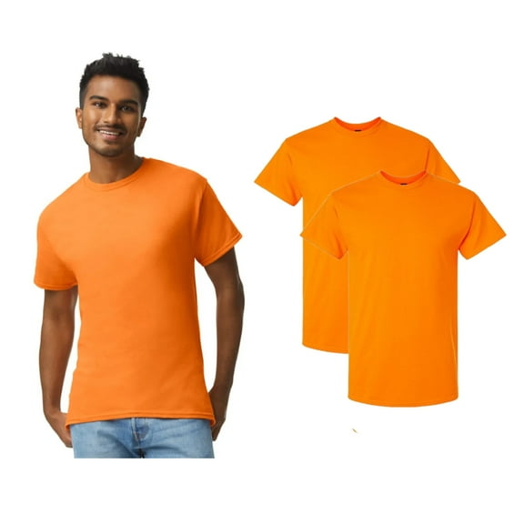 Gildan Hi-Vis Safety T-Shirt for Men, Durable Taped Neck Ultra Cotton Tees, Safety Orange, Pack 2, XL