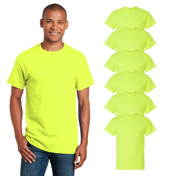 Gildan Hi Vis Short Sleeve Work Safety T-Shirt, Green, 6 Pack, Sizes S-5XL, 50/50 Cotton/Poly