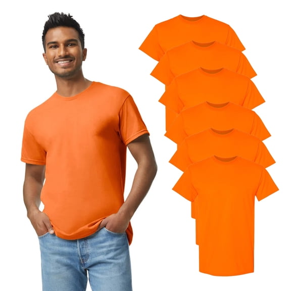 Gildan Hi-Vis Short Sleeve Work Safety T-Shirt | High Visibility Safety Shirt, Construction Workwear, Safety Orange Tee, 5.3 oz. 50/50 Cotton/Polyester, Pack 6, Size- 3XL