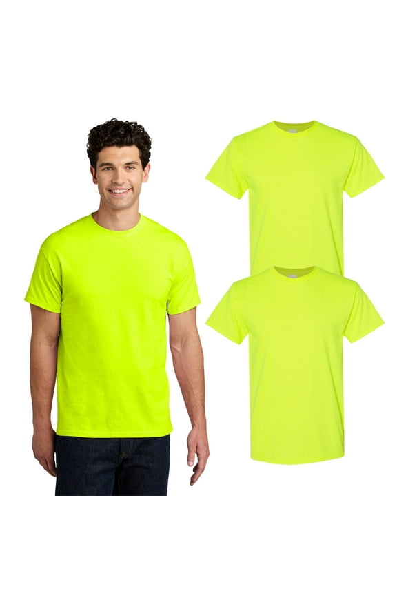 Hi Vis T-Shirt, High Visibility Short Sleeve Crewneck Workwear Safety Green Tee, 2 Pack, S