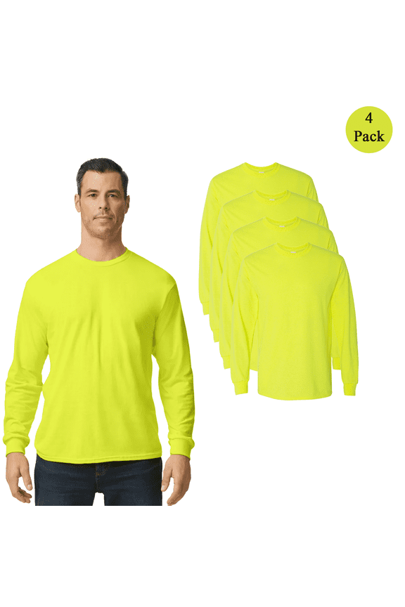 Hi Vis Work Shirt, Outdoor Work Clothing, Warehouse Work Apparel, Safety Green, Pack 4, L