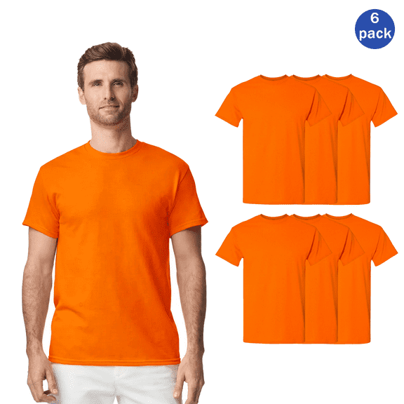 Gildan Hi Vis Workwear T-Shirt - 6 Pack, Men's Short Sleeve Safety Orange Tee, 50/50 Cotton/Poly, 5XL