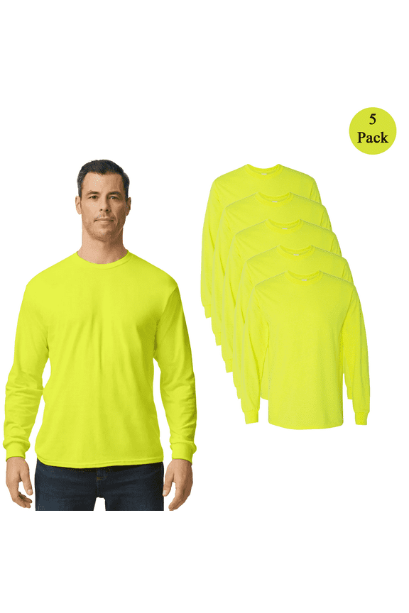 Hi Visibility Work Shirt, Outdoor Work Clothing, Construction Work Shirt, Safety Green, Pack 5, 2XL