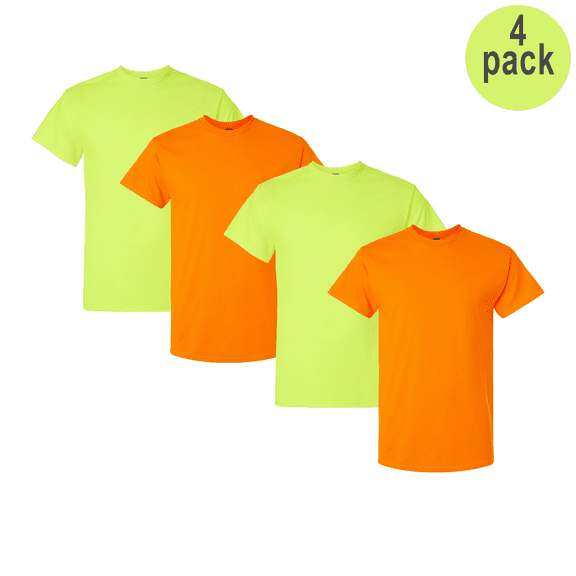 Gildan High Vis Men's Safety T-Shirt, Short Sleeve, Cotton/Poly, S, Safety Green/Orange, 4-Pack