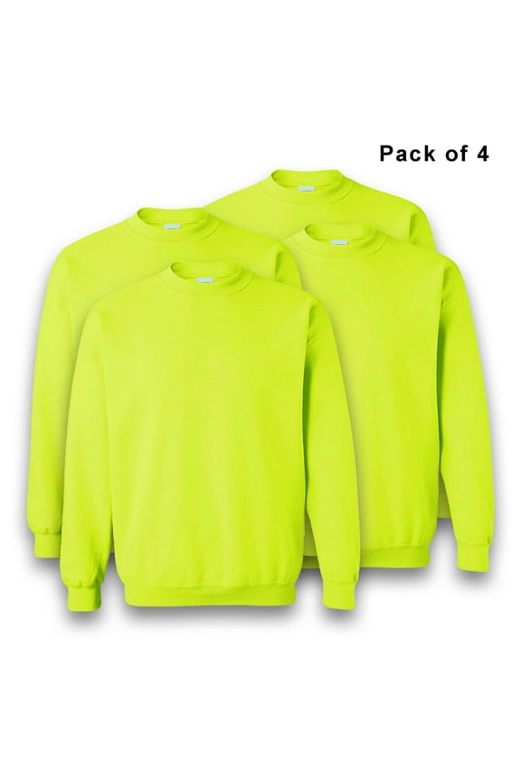High Visibility Sweatshirt - 18000 Crewneck for Men | Hi Vis Heavy Blend Fleece Pullover Shirt with Durable, 8oz, 50/50 Cotton/Polyester, Safety Green, 4 Pack, Size - 3XL