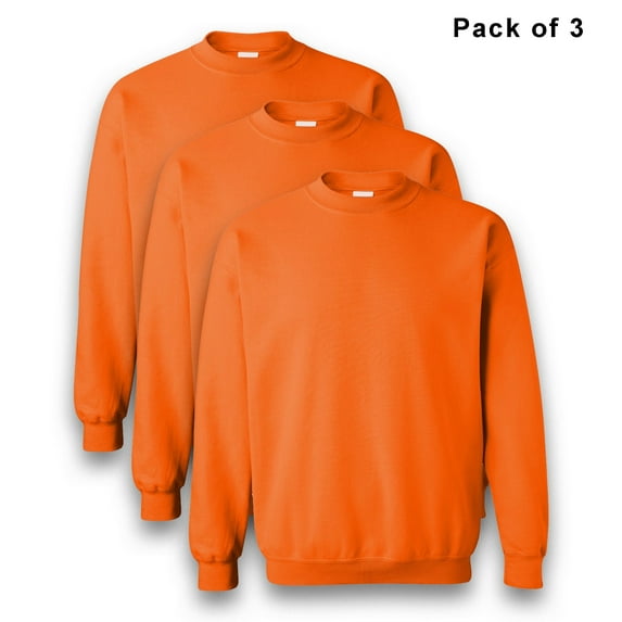 Gildan High Visibility Crewneck Sweatshirt Size – 2XL | Men's Heavy Blend Fleece Safety Orange Hi Vis Long Sleeve Tee 8 Oz Pack 3