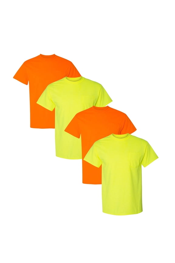 High Visibility DryBlend Work T-Shirt with Pocket Hi Vis Safety Short Sleeve Plain Tee (Safety Green-Orange Pack 4, 3XL)