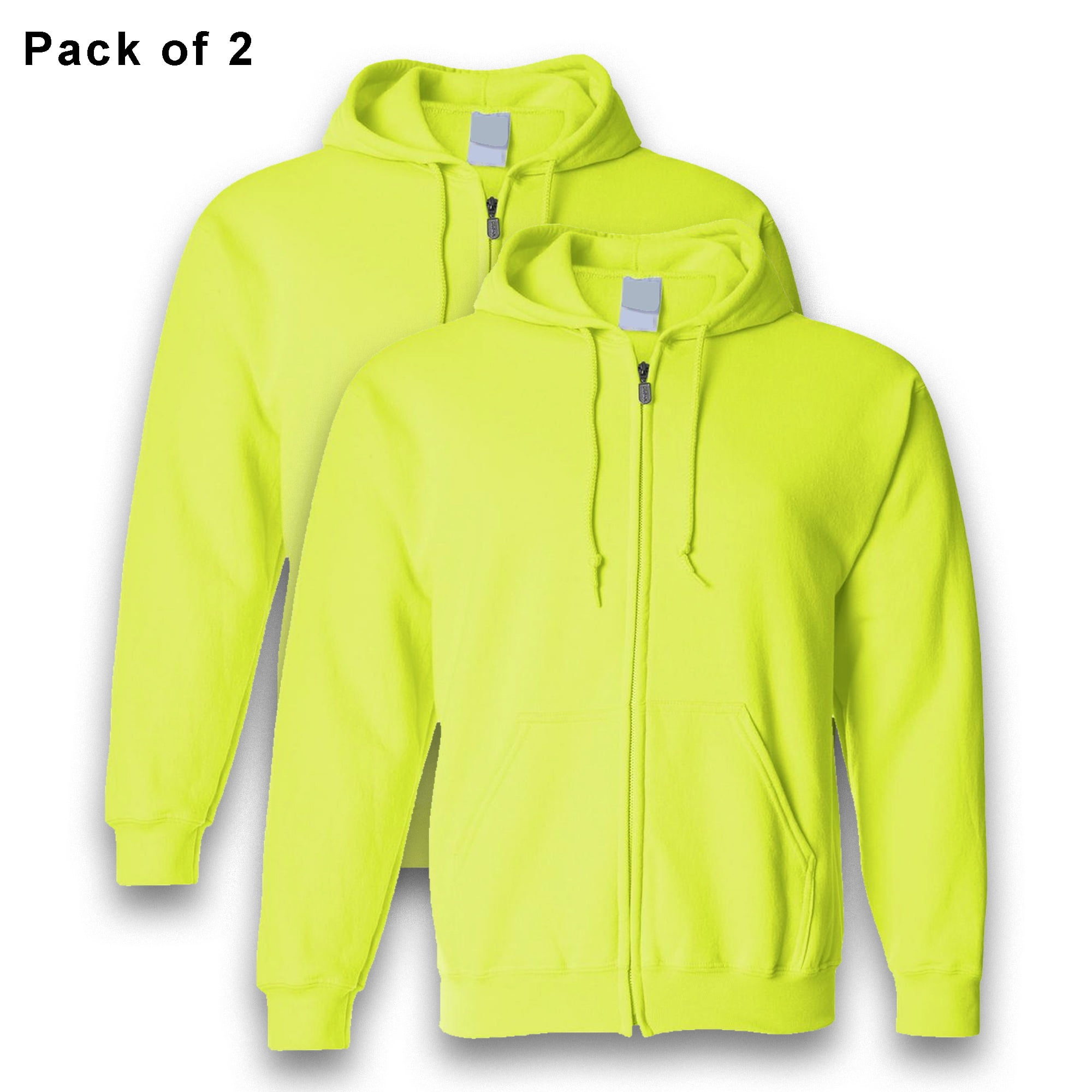 Gildan High Visibility Full-Zip Hooded Safety Sweatshirt with Pocket Size-S I Cozy 8oz Hi Vis Safety Green Fleece Hoodie for Men, Pack 2