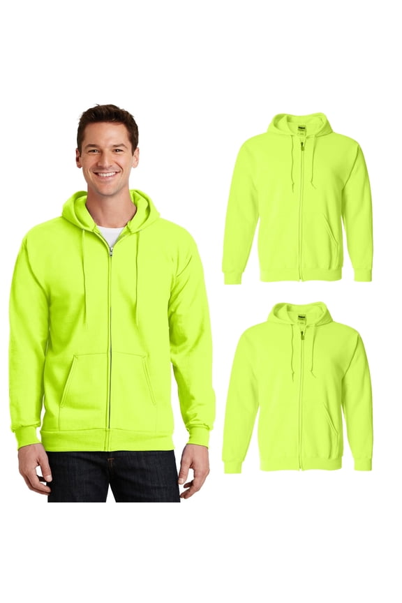 – High Visibility Full Zip Hooded Sweatshirt for Unisex Heavy Blend Long Sleeve Fleece Hoodie Jacket | Hi Vis Safety Green Sweater 8 Oz, 50/50 Cotton/polyester, 2 Pack, Size – XL