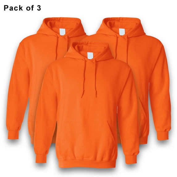 Gildan High Visibility Hooded Safety Sweatshirt for Men’s | Heavy Blend Fleece Pullover Hi Vis Safety Orange Sweatshirt 8oz, 50/50 Cotton/Polyester, Size L, Pack of 3