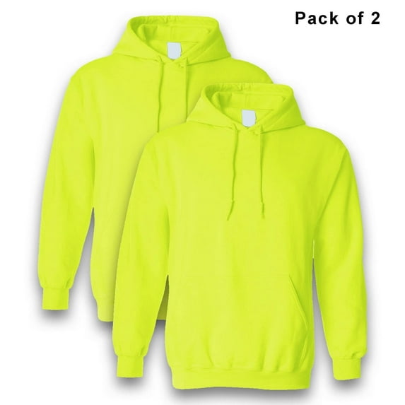 Gildan High Visibility Hooded Sweatshirt - 18500 Safety Green for Men | Hi Vis Fleece Heavy Blend Hoodies, 8oz, 50/50 Cotton/Polyester, 2 Pack, Size - S