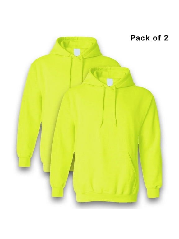 High Visibility Hooded Sweatshirt - 18500 for Men | Hi Vis Heavy Blend Fleece Hoodies, 8oz, 50/50 Cotton/Polyester, Safety Green, 2 Pack, Size - XL