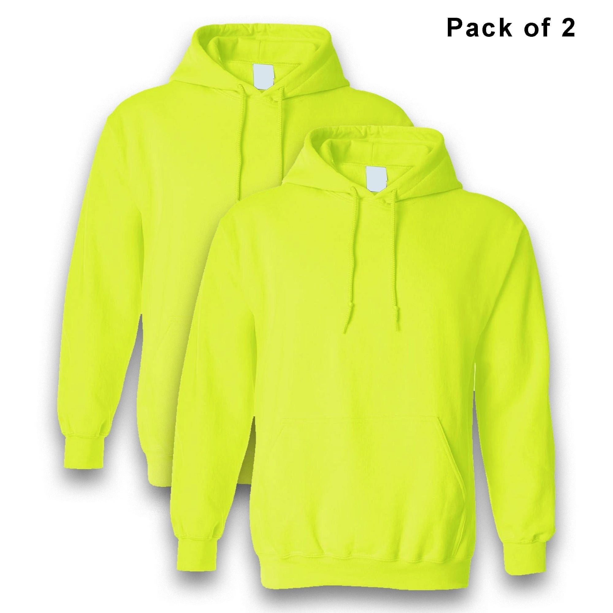 Gildan High Visibility Hooded Sweatshirt - 18500 Safety Green for Men | Hi Vis Fleece Heavy Blend Hoodies, 8oz, 50/50 Cotton/Polyester, 2 Pack, Size - L
