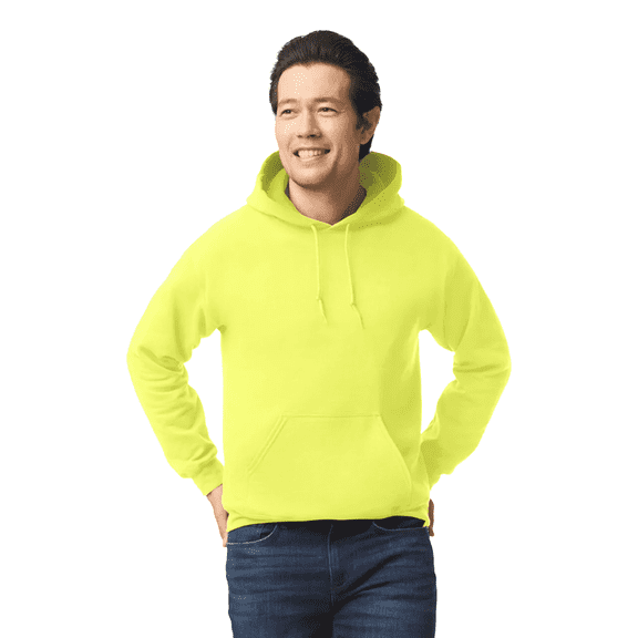 Gildan High Visibility Hooded Sweatshirt for Men’s | Heavy Blend Fleece Pullover Hi Vis Safety Green Work Reflective Sweater with Pocket 8 oz 50/50 Cotton/Polyester, Single Pack adult Size L
