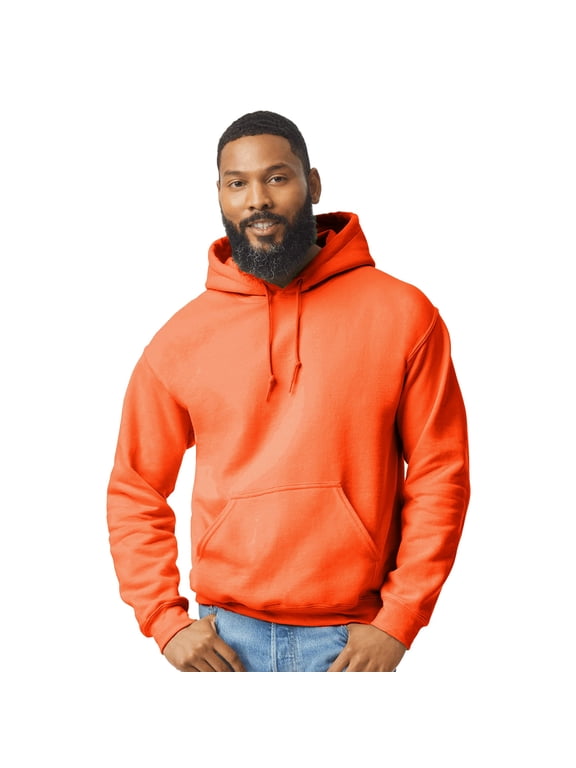 High Visibility Hooded Sweatshirt for Men’s | Heavy Blend Fleece Pullover Hi Vis Safety Orange Work Reflective Sweater with Pocket 8 oz 50/50 Cotton/Polyester, Single Pack adult Size XL