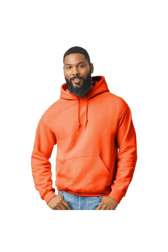 High Visibility Hooded Sweatshirt for Men’s | Heavy Blend Fleece Pullover Hi Vis Safety Orange Work Reflective Sweater with Pocket 8 oz 50/50 Cotton/Polyester, Single Pack adult Size L