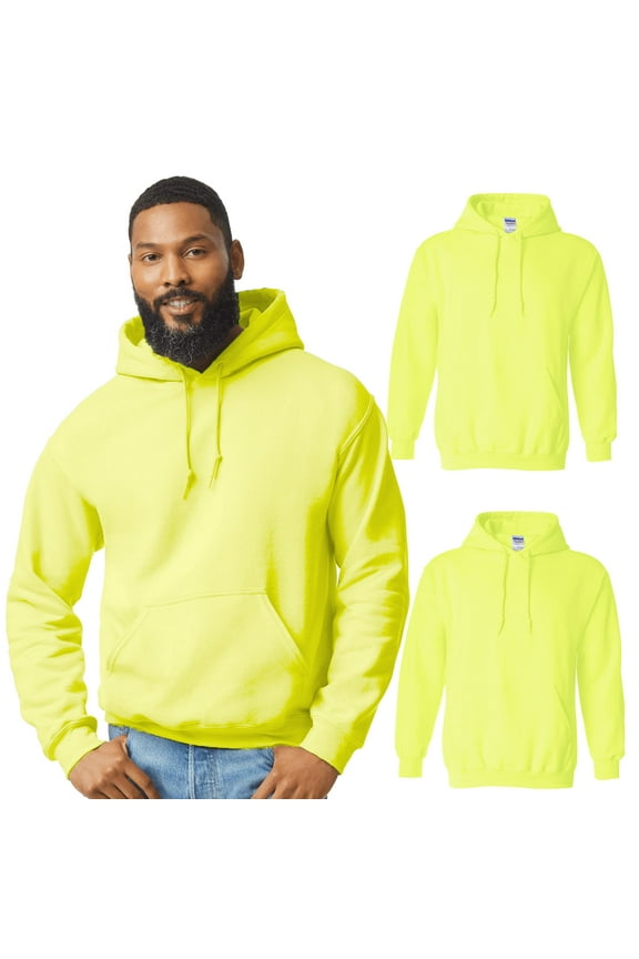 High Visibility Hooded Sweatshirt | Men’s Hi Vis Safety Green Work Reflective Sweater with Pocket 8 oz 50/50 Cotton/Polyester Fleece Pullover Hoodie, 2 Pack adult Size M