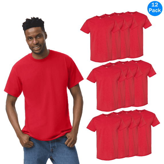 Gildan Men’s Heavy Cotton Short Sleeve T-Shirt, Taped Neck Blank Red Casual Tee, 12 Pack, 5XL