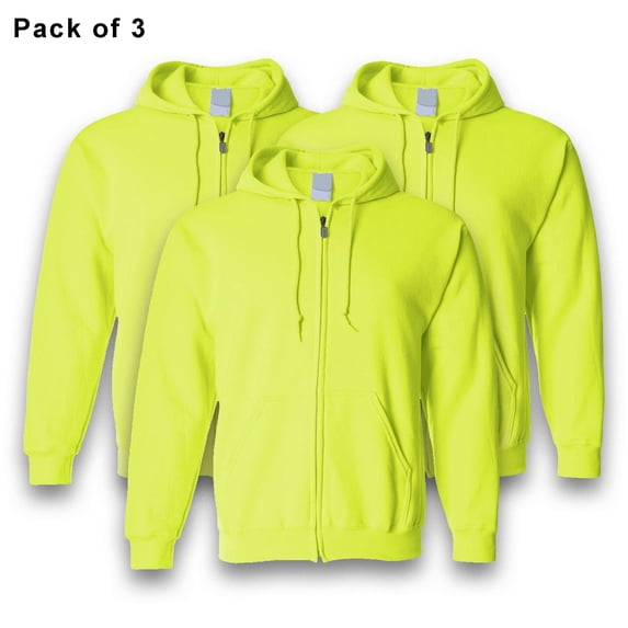 Gildan High Visibility Hoodie | Full-Zip Safety Hoodie for Men, Hi-Vis Work Clothes, Green Fleece Pullover Sweatshirt, 50/50 Cotton/Polyester - Size 2XL
