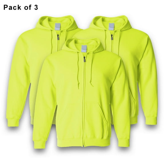 Gildan High Visibility Hoodie | Full-Zip Safety Hoodie for Men, Hi-Vis Work Clothes, Green Fleece Pullover Sweatshirt, 50/50 Cotton/Polyester - 3XL