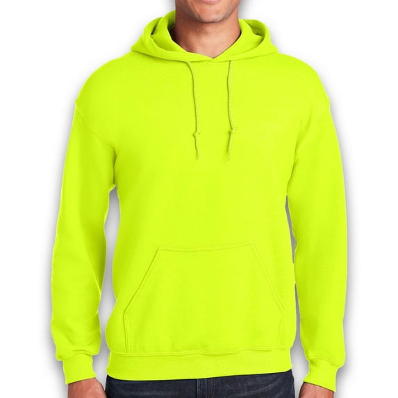 Gildan High Visibility Hoodie Sweatshirt with Pocket for Men Size-M | Soft Fleece 8oz Safety Green Hi Vis Work Pullover, Safety Reflective Hooded