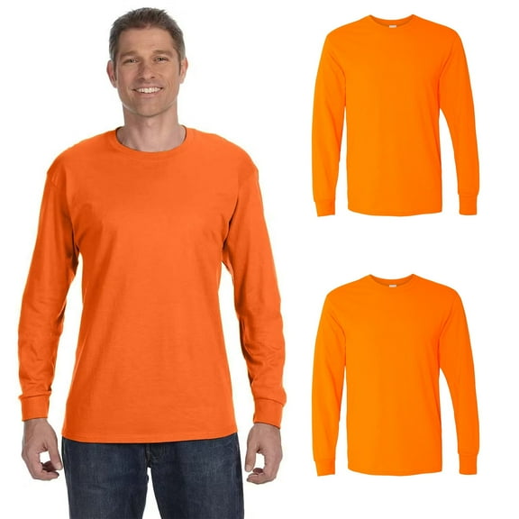 Gildan High Visibility Long Sleeve Safety T-Shirt, 50/50 Cotton/polyester Workwear in Heavy Blend, Pack of 2, M