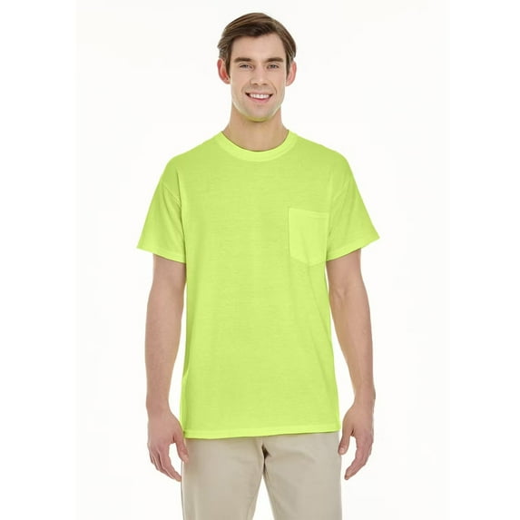 Gildan High Visibility Pocket T-Shirt, Men Work Safety Shirt | Hi Vis Green Short Sleeve Pocket Tee, S-3XL 1 Pack