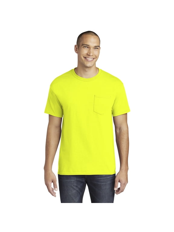 High Visibility Pocket T-Shirt, Safety Green, Men Short Sleeve Crew Neck Work Wear, Size-L