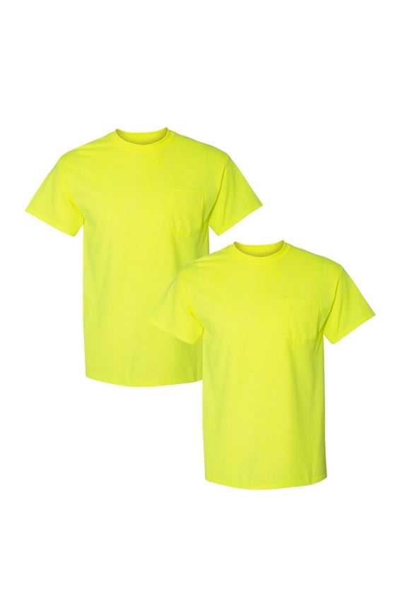 High Visibility Pocket T-Shirt for Men Hi Vis Reflective Workwear Short-Sleeved Safety Shirt (Safety Green Pack 2, M)